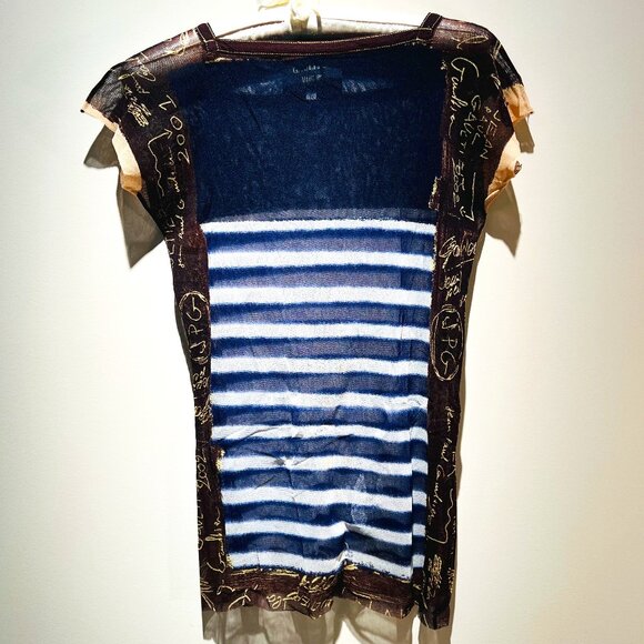 Jean Paul Gaultier Stripped Sailor Tattoo Mesh Tank Top, Sz. L, Used; Very Good - Picture 1 of 3